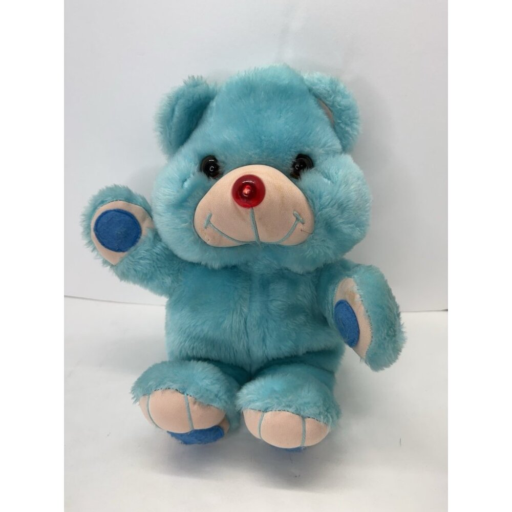 Vintage Acme 1985 Blue Bear Plush Stuffed Animal Light Up Nose Musical Works 16”